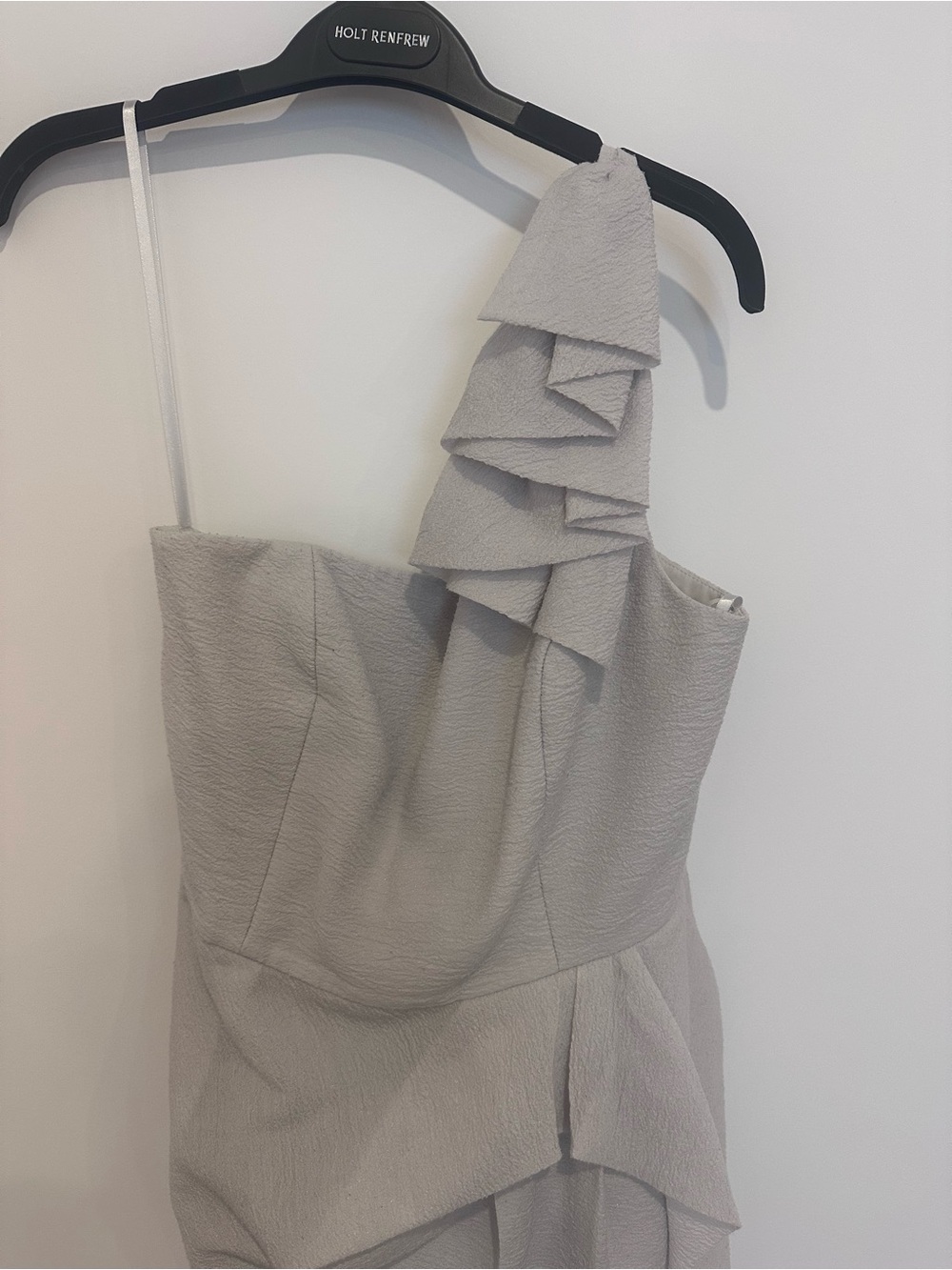 BCBG Maxazria One-Shoulder Ruffle Cocktail Dress in Silver - Picture 2 of 2
